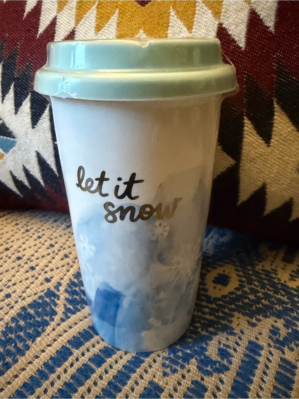 Let It Snow Ceramic Travel Mug with Mint Lid Approx. 296 ml Festive Drinkware